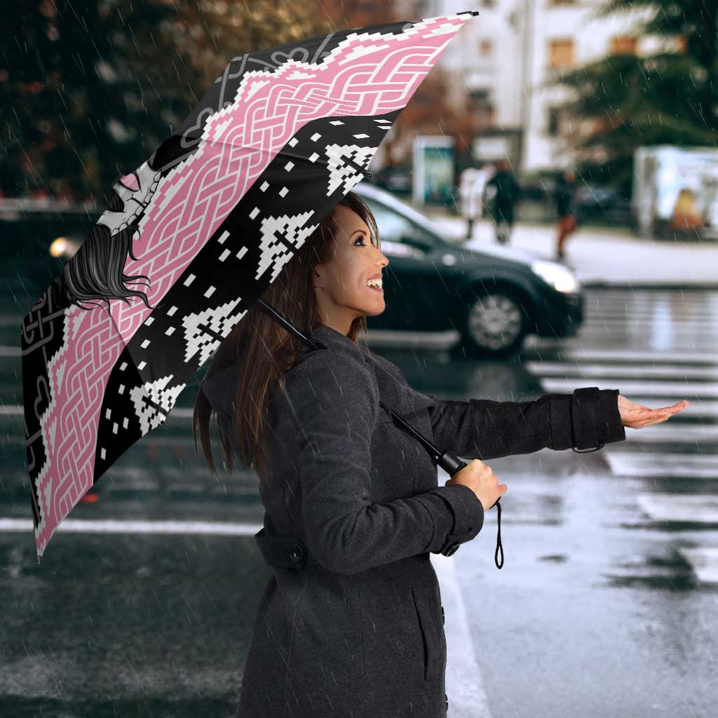 Anglesey Wales Christmas Umbrella Pink Mari Lwyd Welsh Celtic Knot - Wonder Print Shop