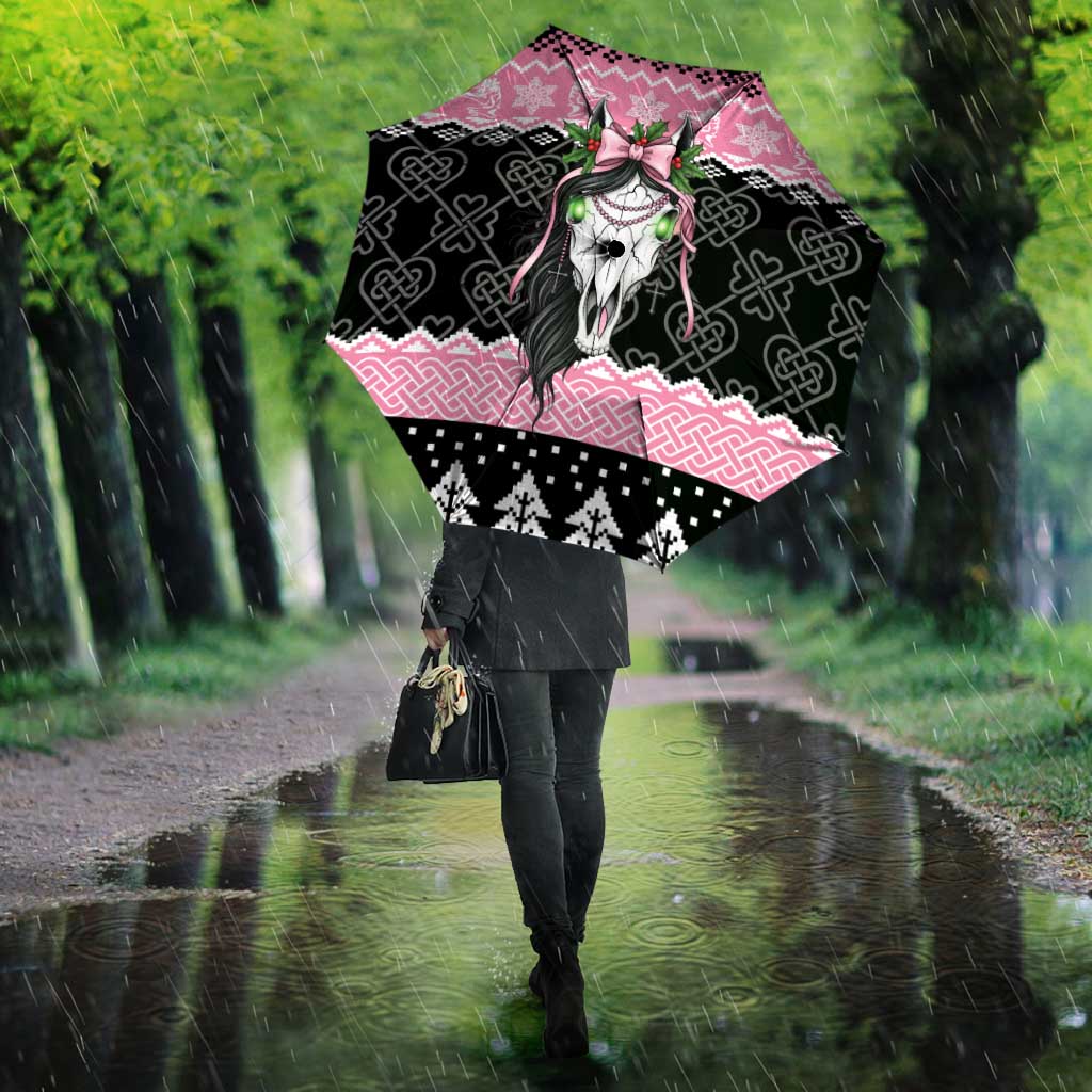 Anglesey Wales Christmas Umbrella Pink Mari Lwyd Welsh Celtic Knot - Wonder Print Shop