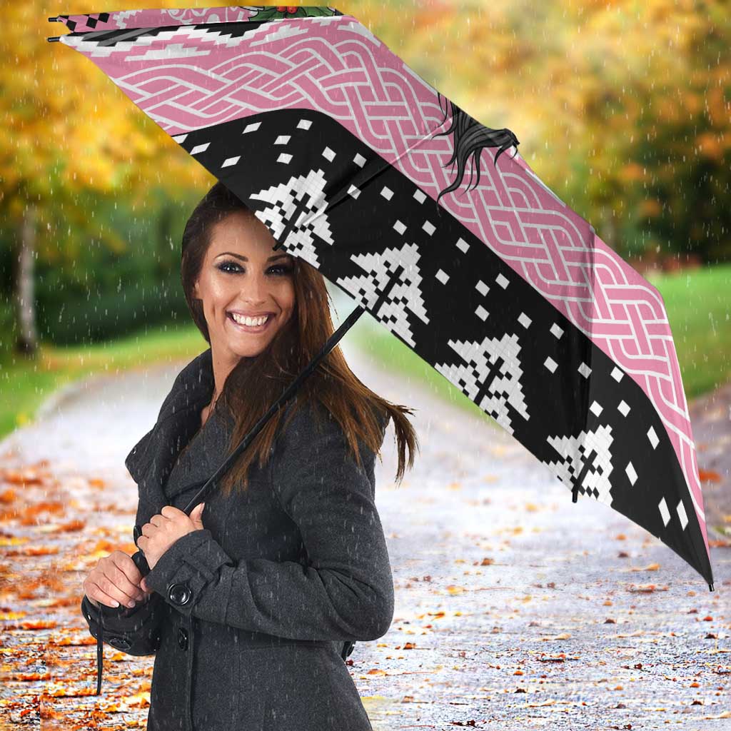 Anglesey Wales Christmas Umbrella Pink Mari Lwyd Welsh Celtic Knot - Wonder Print Shop