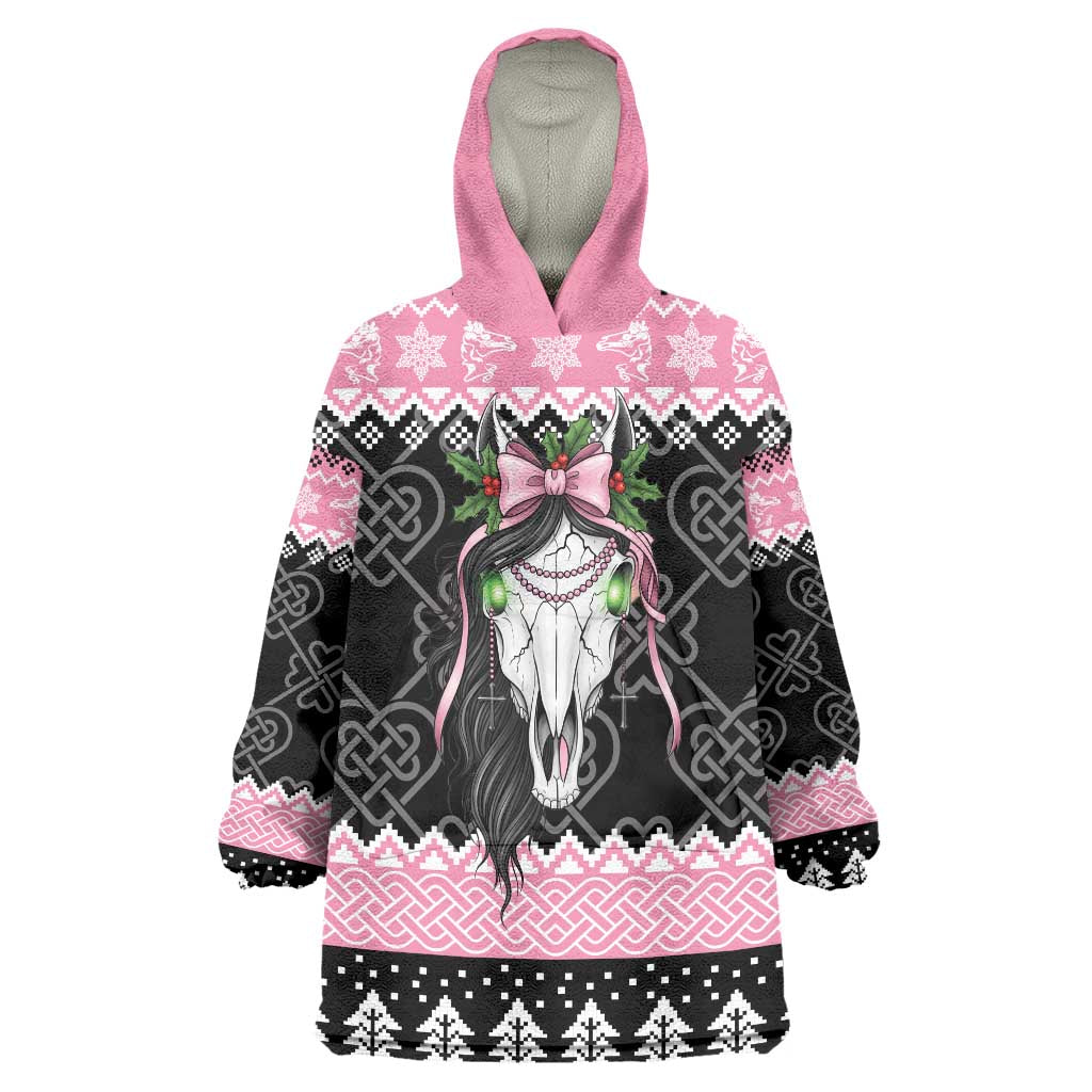 Anglesey Wales Christmas Wearable Blanket Hoodie Pink Mari Lwyd Welsh Celtic Knot - Wonder Print Shop
