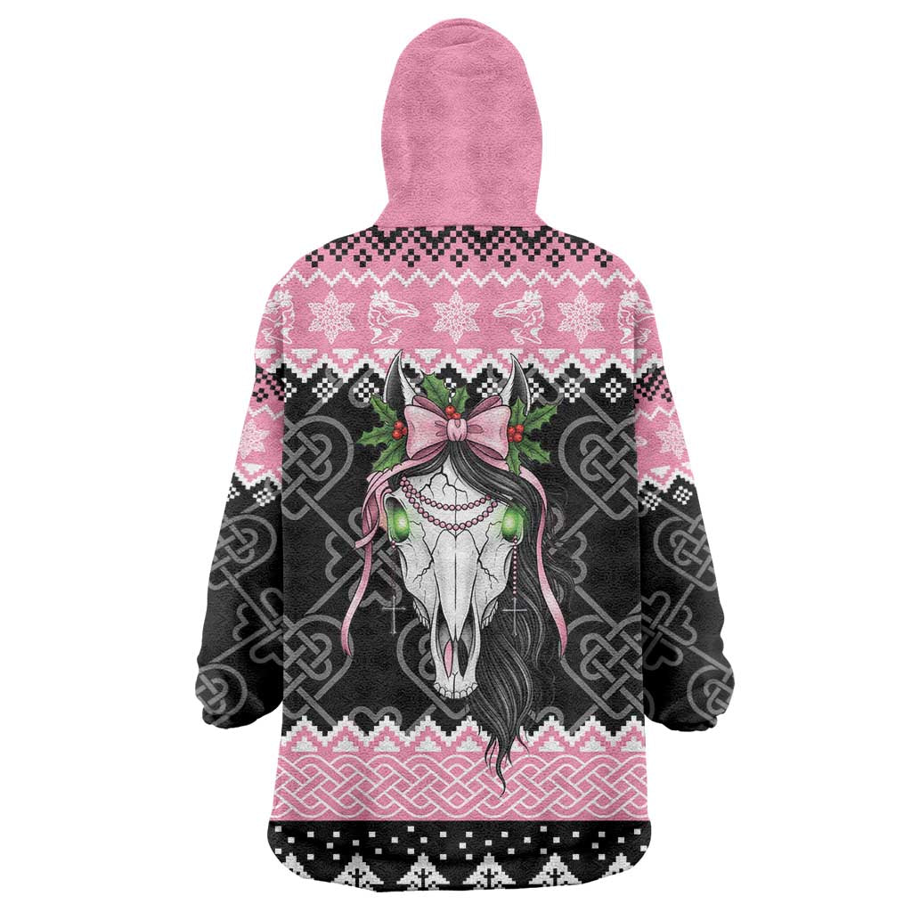 Anglesey Wales Christmas Wearable Blanket Hoodie Pink Mari Lwyd Welsh Celtic Knot - Wonder Print Shop