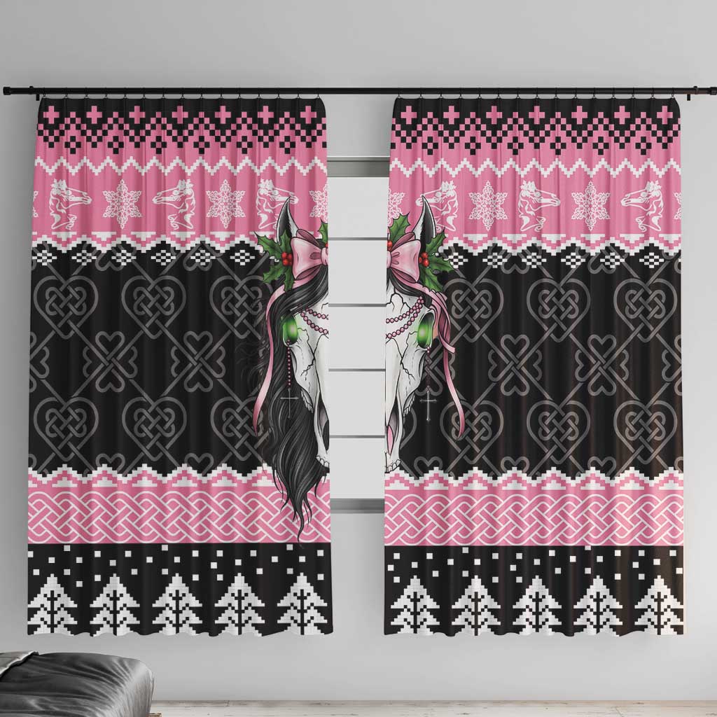 Anglesey Wales Christmas Window Curtain Pink Mari Lwyd Welsh Celtic Knot - Wonder Print Shop