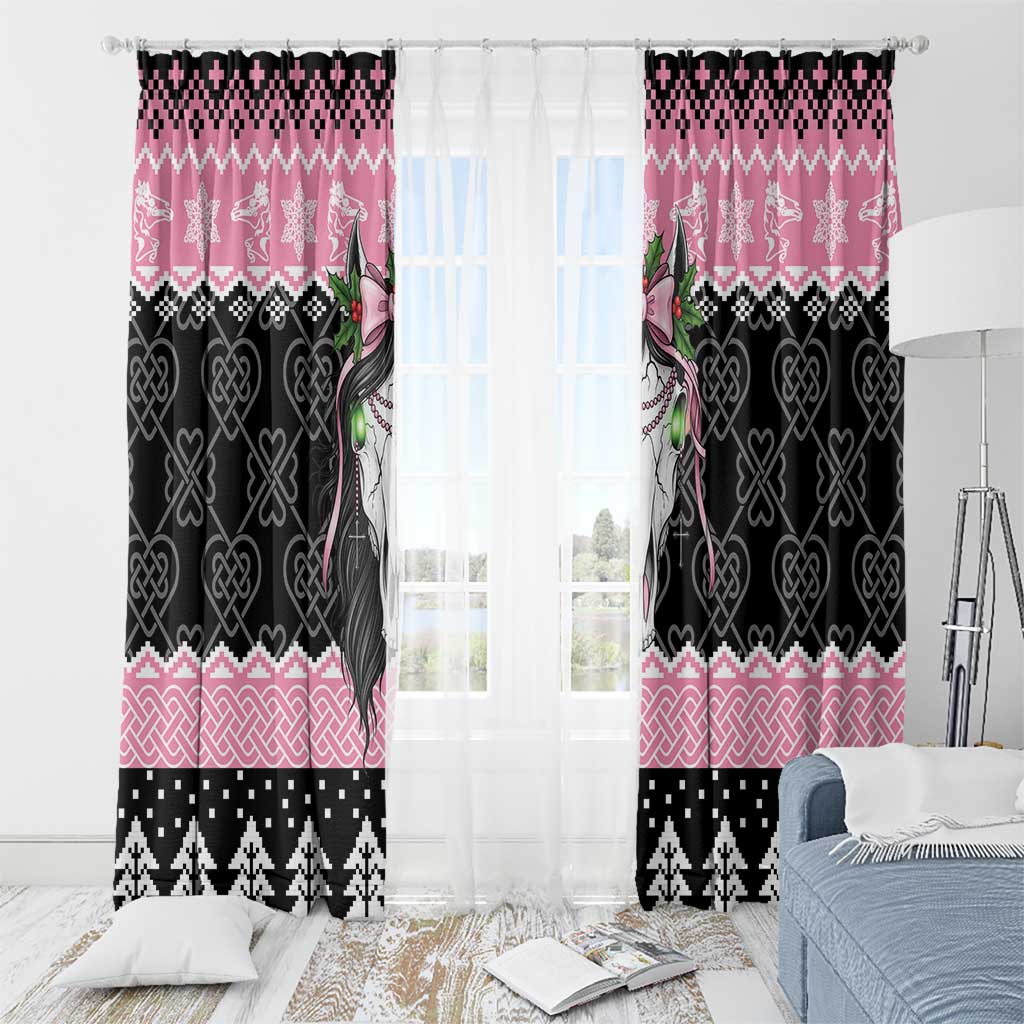 Anglesey Wales Christmas Window Curtain Pink Mari Lwyd Welsh Celtic Knot - Wonder Print Shop