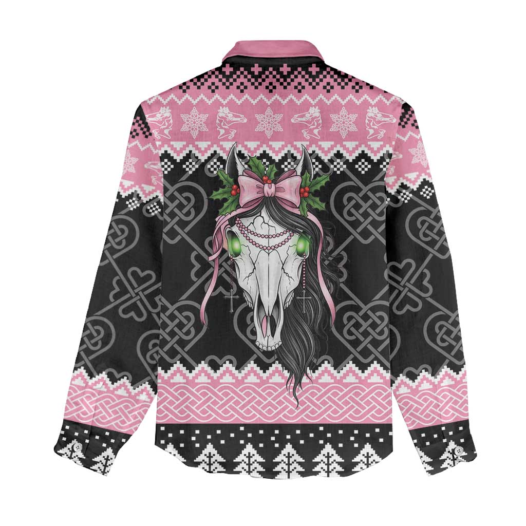 Anglesey Wales Christmas Women Casual Shirt Pink Mari Lwyd Welsh Celtic Knot - Wonder Print Shop