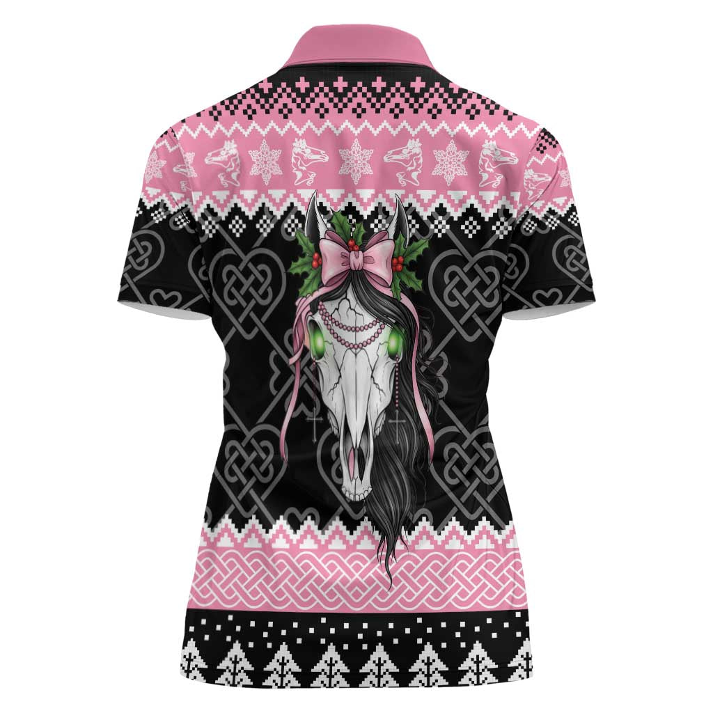 Anglesey Wales Christmas Women Polo Shirt Pink Mari Lwyd Welsh Celtic Knot - Wonder Print Shop