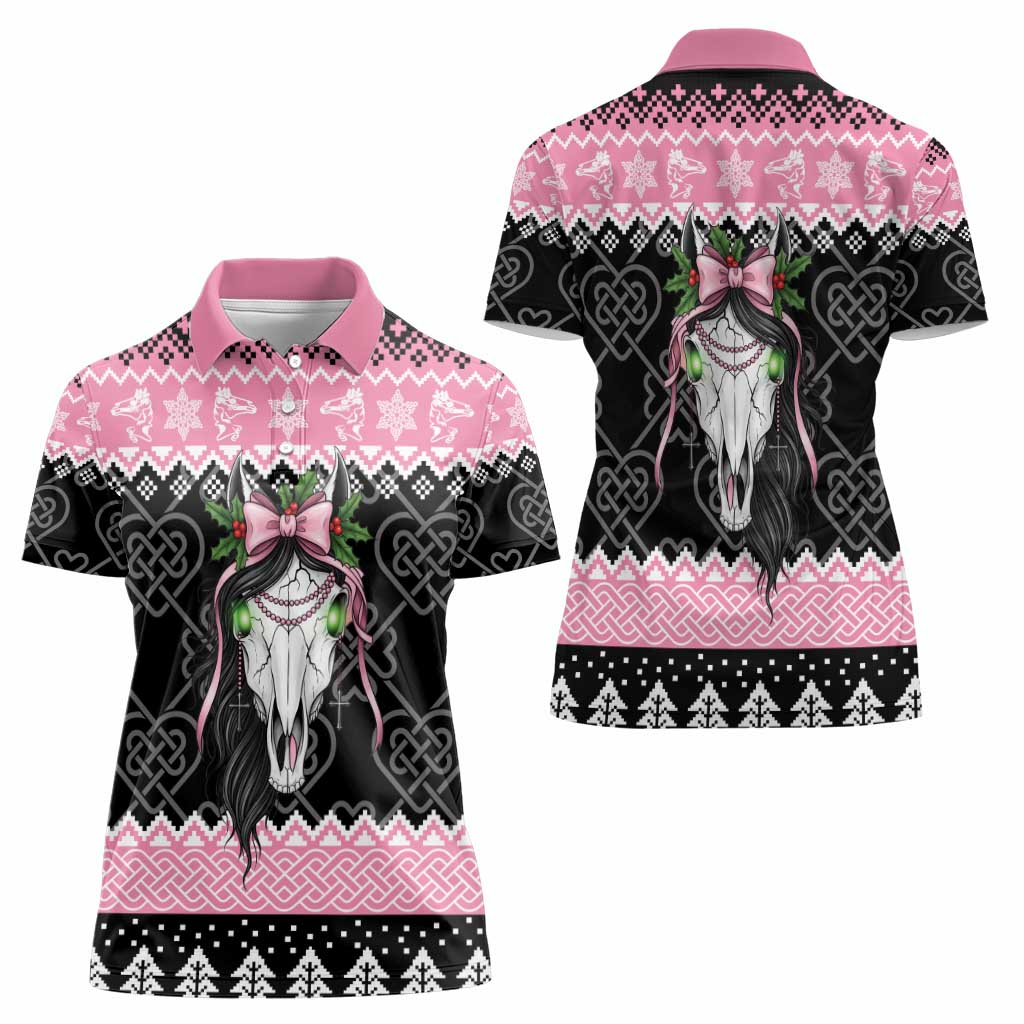 Anglesey Wales Christmas Women Polo Shirt Pink Mari Lwyd Welsh Celtic Knot - Wonder Print Shop