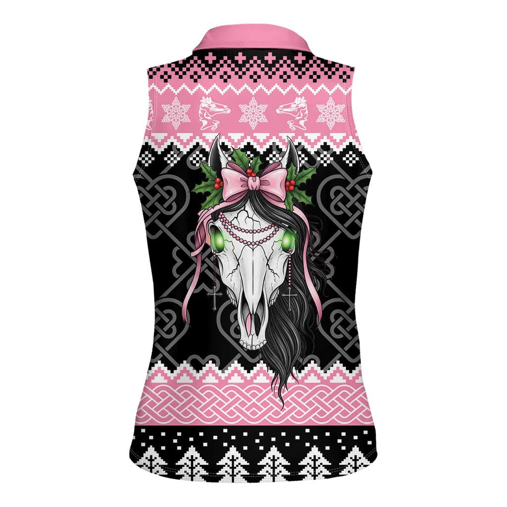 Anglesey Wales Christmas Women Sleeveless Polo Shirt Pink Mari Lwyd Welsh Celtic Knot - Wonder Print Shop