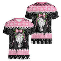 Anglesey Wales Christmas Women V-Neck T-Shirt Pink Mari Lwyd Welsh Celtic Knot - Wonder Print Shop