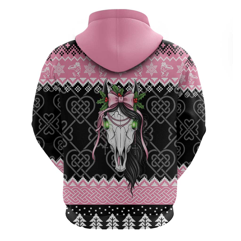 Anglesey Wales Christmas Zip Hoodie Pink Mari Lwyd Welsh Celtic Knot - Wonder Print Shop