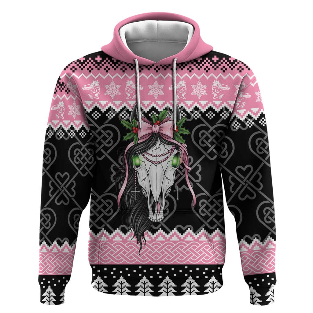 Anglesey Wales Christmas Zip Hoodie Pink Mari Lwyd Welsh Celtic Knot - Wonder Print Shop