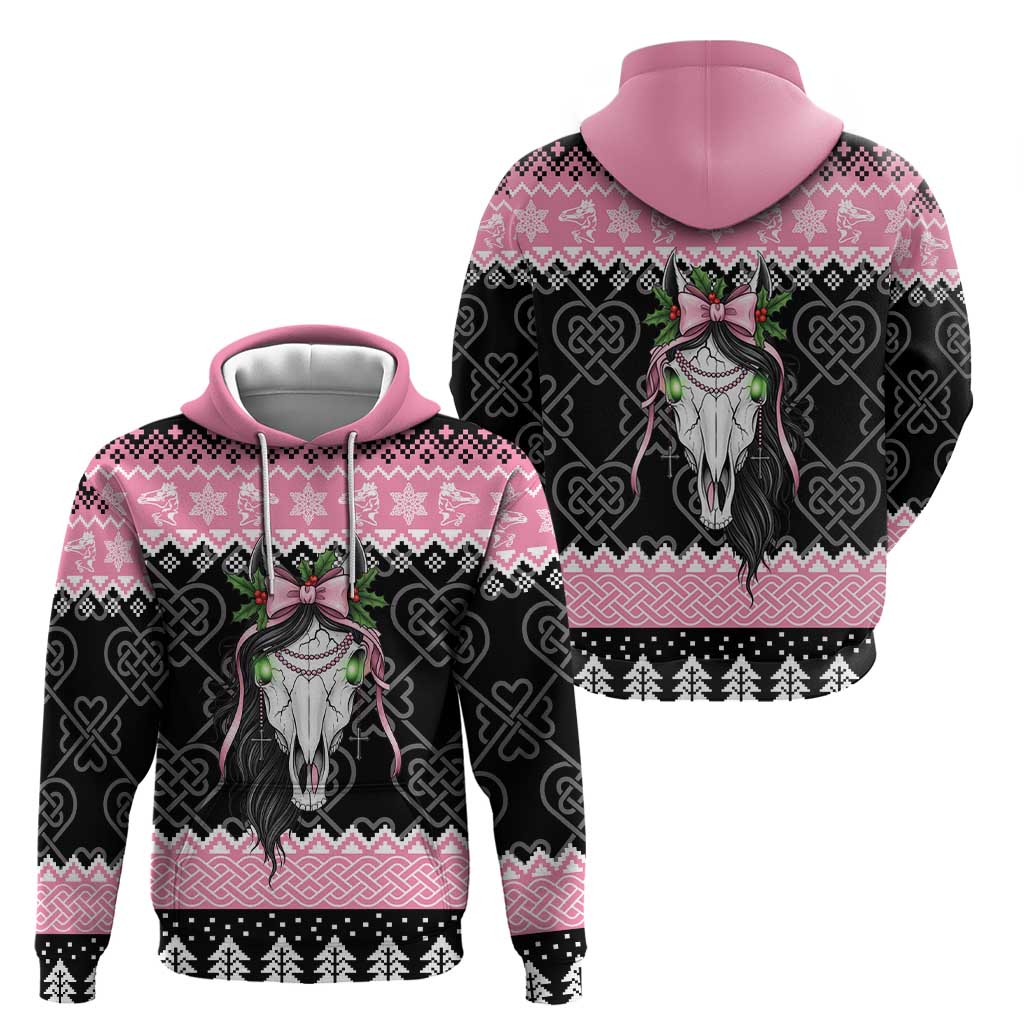 Anglesey Wales Christmas Zip Hoodie Pink Mari Lwyd Welsh Celtic Knot - Wonder Print Shop