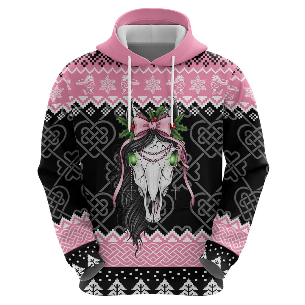 Anglesey Wales Christmas Zip Hoodie Pink Mari Lwyd Welsh Celtic Knot - Wonder Print Shop