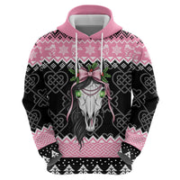 Anglesey Wales Christmas Zip Hoodie Pink Mari Lwyd Welsh Celtic Knot - Wonder Print Shop