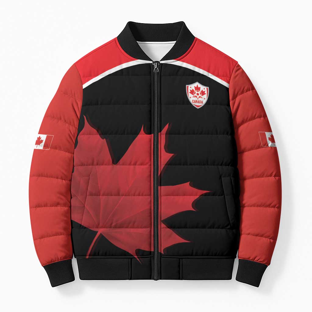 Personalized Canada Soccer Bomber Puffer Jacket Maple Leaf and Map Style - Wonder Print Shop
