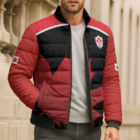 Personalized Canada Soccer Bomber Puffer Jacket Maple Leaf and Map Style - Wonder Print Shop