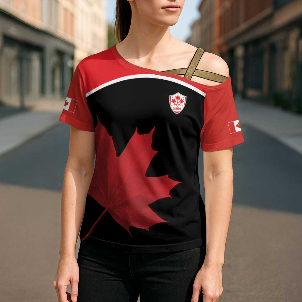 Personalized Canada Soccer Cross Shoulder Shirt Maple Leaf and Map Style - Wonder Print Shop