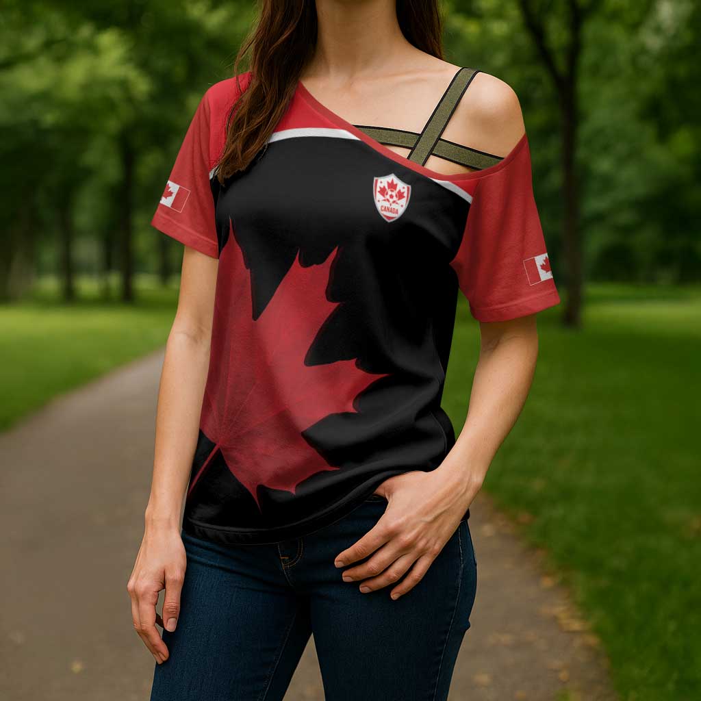 Personalized Canada Soccer Cross Shoulder Shirt Maple Leaf and Map Style - Wonder Print Shop