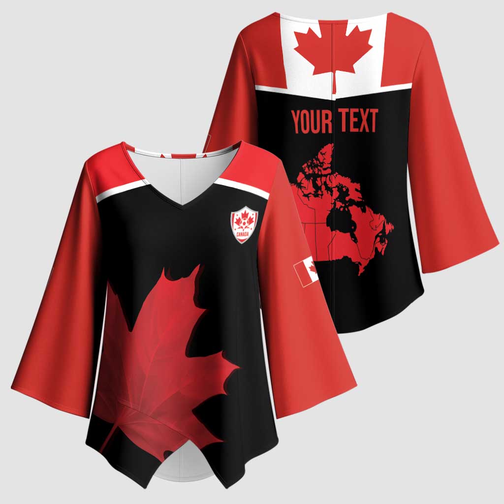 Personalized Canada Soccer Kimono Sleeve Blouse Maple Leaf and Map Style - Wonder Print Shop