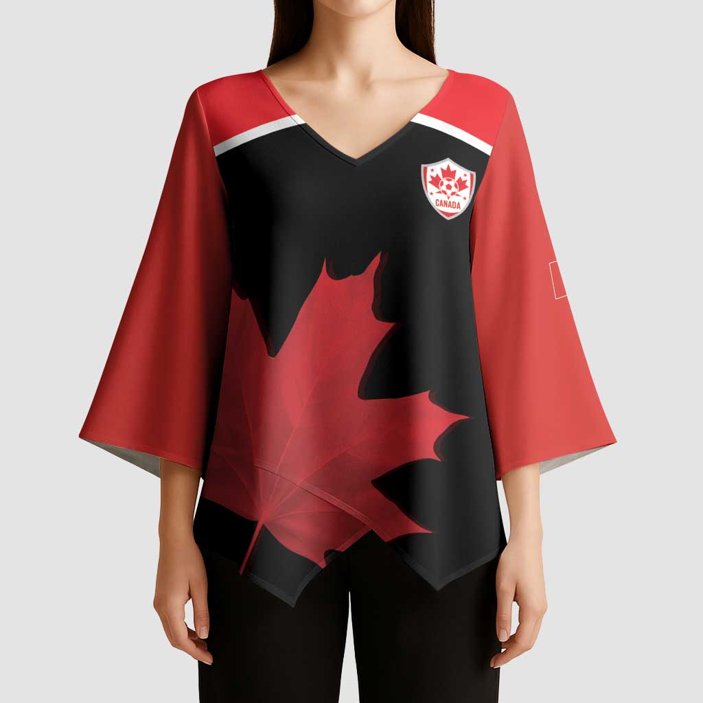 Personalized Canada Soccer Kimono Sleeve Blouse Maple Leaf and Map Style - Wonder Print Shop