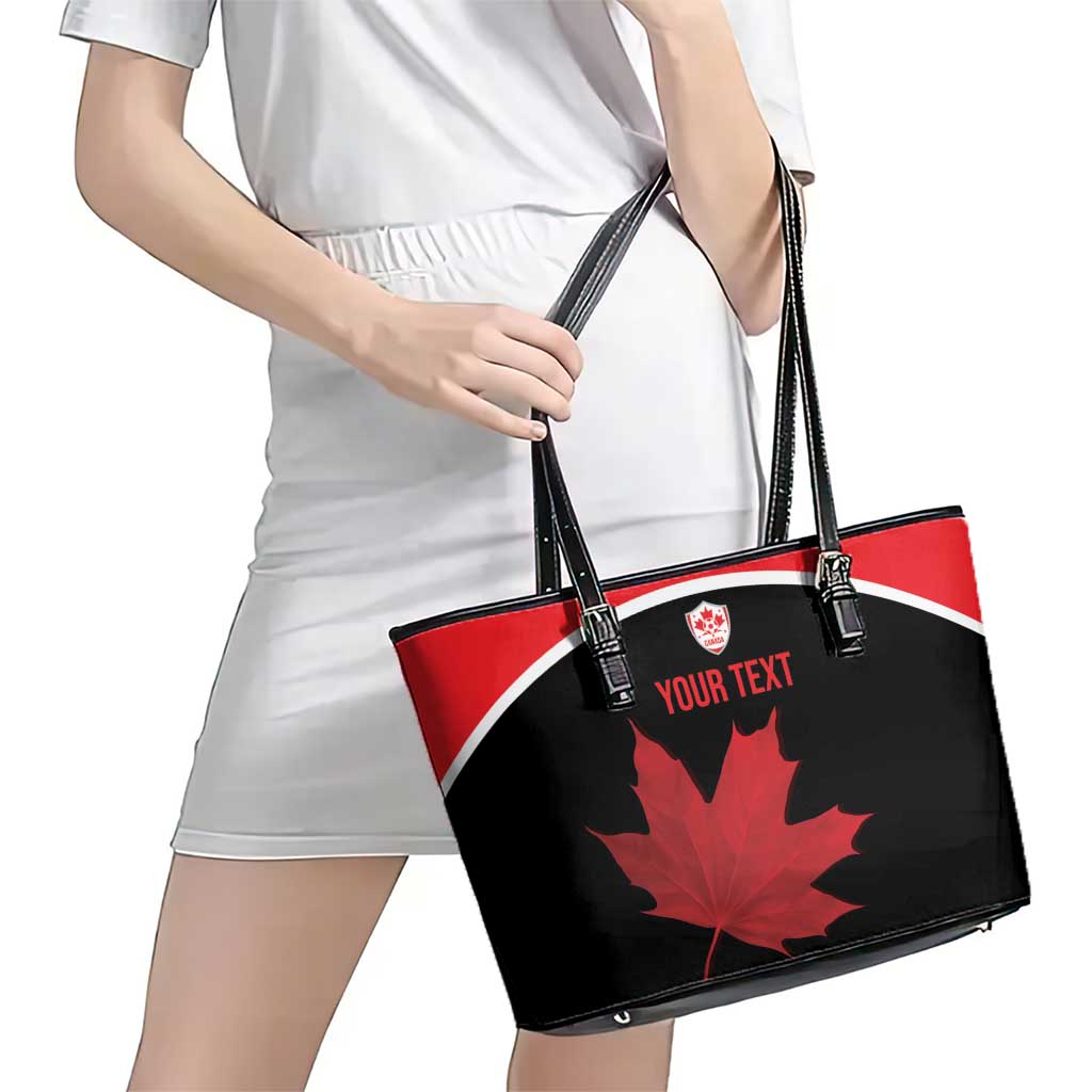 Personalized Canada Soccer Leather Tote Bag Maple Leaf and Map Style - Wonder Print Shop