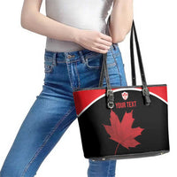 Personalized Canada Soccer Leather Tote Bag Maple Leaf and Map Style - Wonder Print Shop