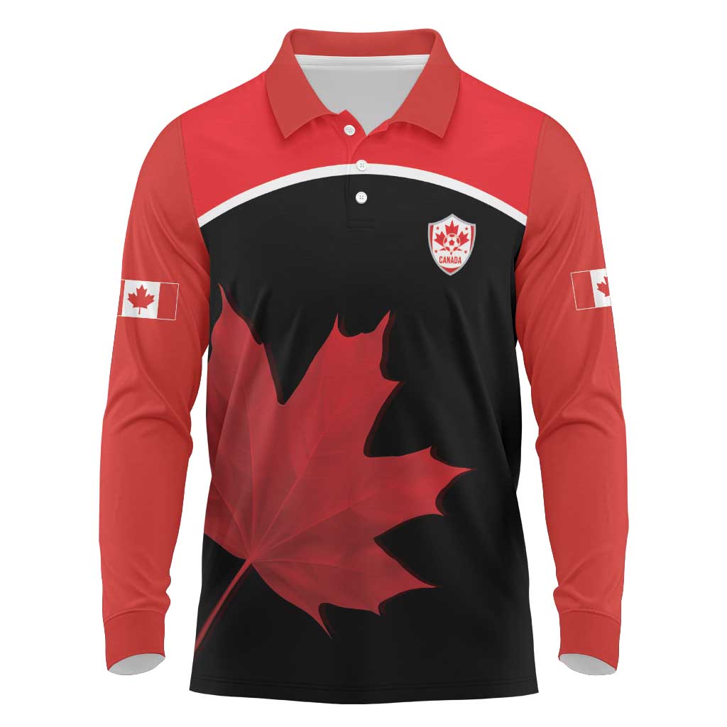 Personalized Canada Soccer Long Sleeve Polo Shirt Maple Leaf and Map Style - Wonder Print Shop