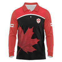 Personalized Canada Soccer Long Sleeve Polo Shirt Maple Leaf and Map Style - Wonder Print Shop