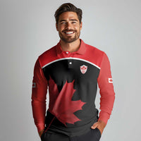 Personalized Canada Soccer Long Sleeve Polo Shirt Maple Leaf and Map Style - Wonder Print Shop
