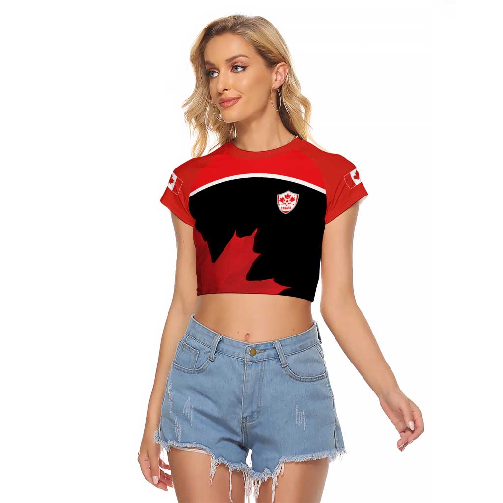 Personalized Canada Soccer Raglan Cropped T Shirt Maple Leaf and Map Style - Wonder Print Shop