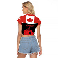 Personalized Canada Soccer Raglan Cropped T Shirt Maple Leaf and Map Style - Wonder Print Shop