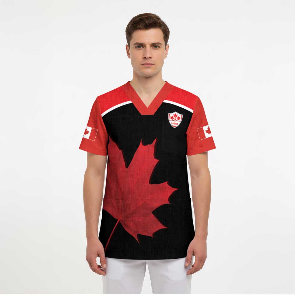 Personalized Canada Soccer Scrub Top Maple Leaf and Map Style - Wonder Print Shop