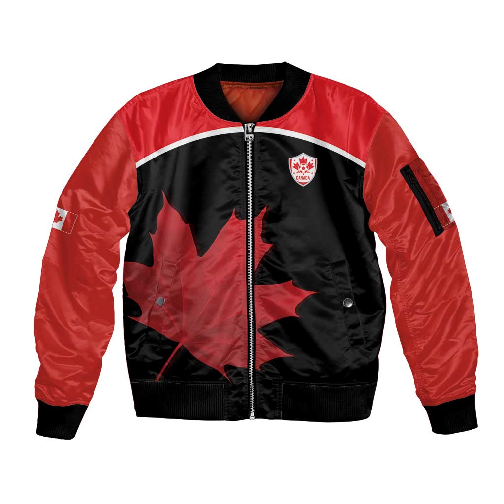 Personalized Canada Soccer Sleeve Zip Bomber Jacket Maple Leaf and Map Style - Wonder Print Shop