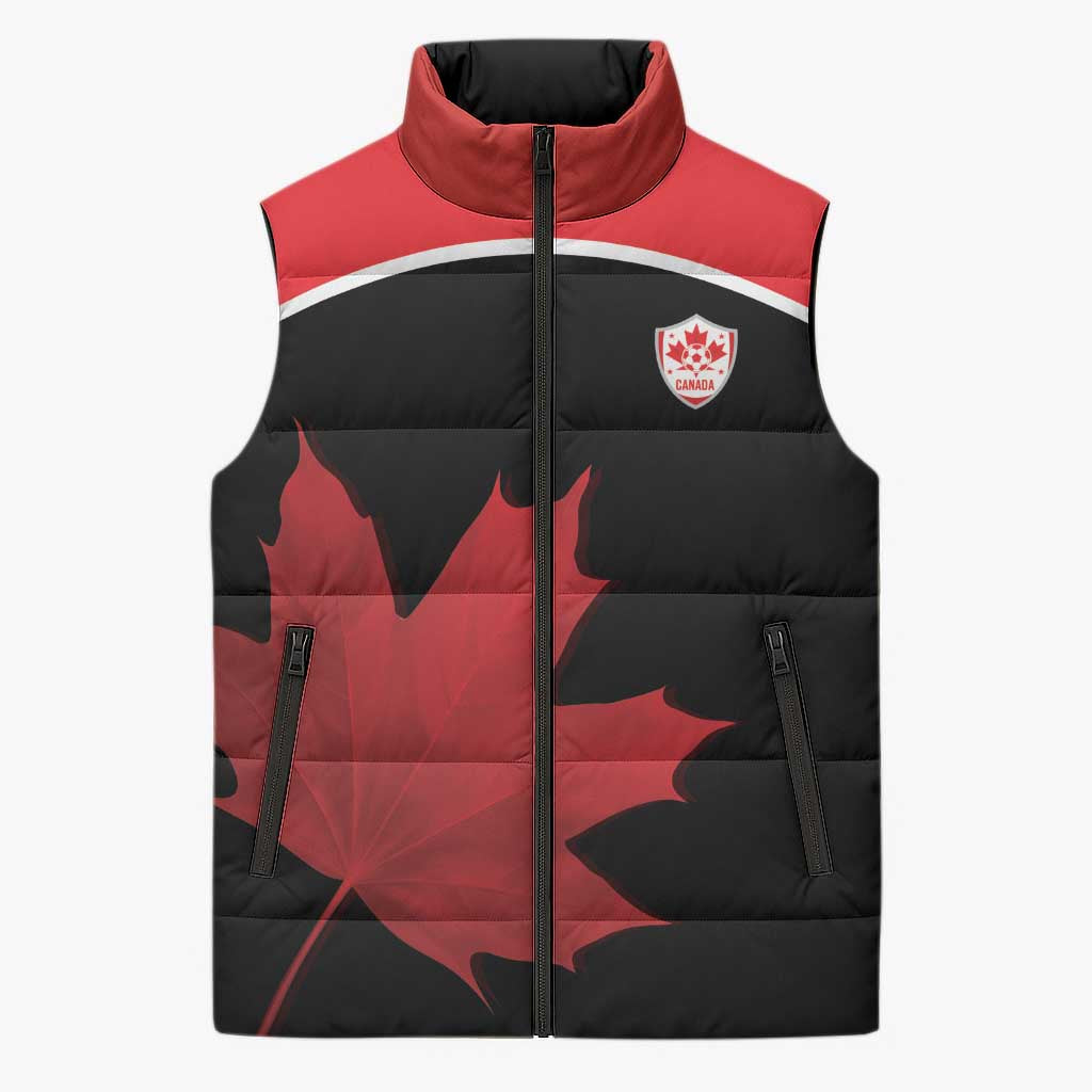 Personalized Canada Soccer Sleeveless Puffer Jacket Maple Leaf and Map Style - Wonder Print Shop