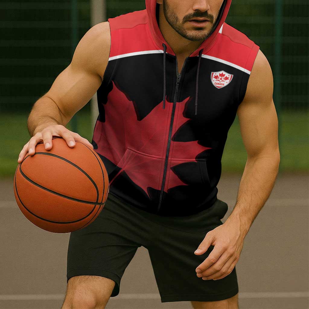 Personalized Canada Soccer Sleeveless Zip Hoodie Maple Leaf and Map Style - Wonder Print Shop