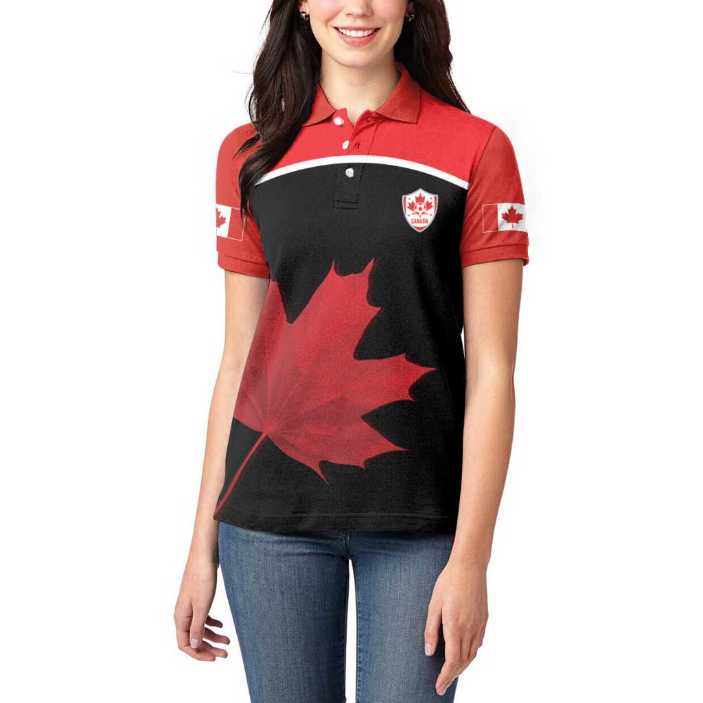 Personalized Canada Soccer Women Polo Shirt Maple Leaf and Map Style - Wonder Print Shop