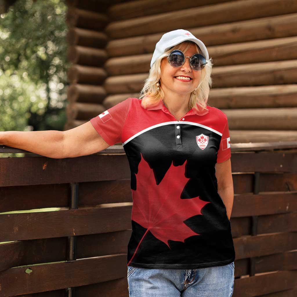 Personalized Canada Soccer Women Polo Shirt Maple Leaf and Map Style - Wonder Print Shop