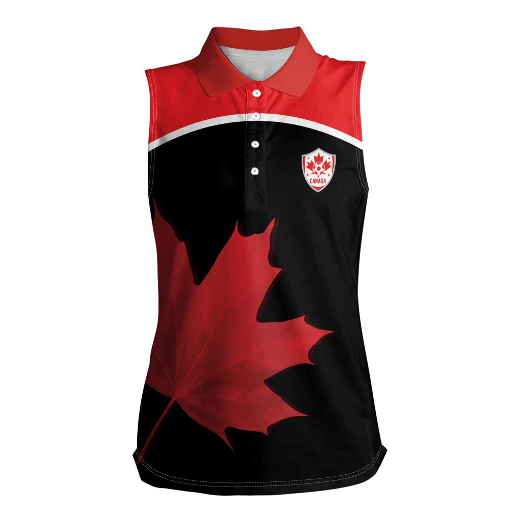 Personalized Canada Soccer Women Sleeveless Polo Shirt Maple Leaf and Map Style - Wonder Print Shop