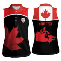 Personalized Canada Soccer Women Sleeveless Polo Shirt Maple Leaf and Map Style - Wonder Print Shop
