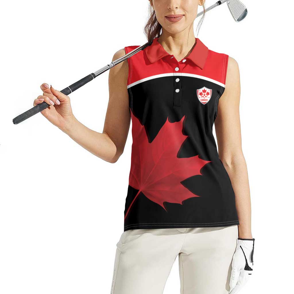 Personalized Canada Soccer Women Sleeveless Polo Shirt Maple Leaf and Map Style - Wonder Print Shop