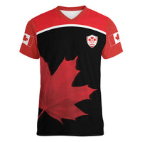 Personalized Canada Soccer Women V-Neck T-Shirt Maple Leaf and Map Style - Wonder Print Shop