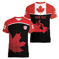 Personalized Canada Soccer Women V-Neck T-Shirt Maple Leaf and Map Style - Wonder Print Shop