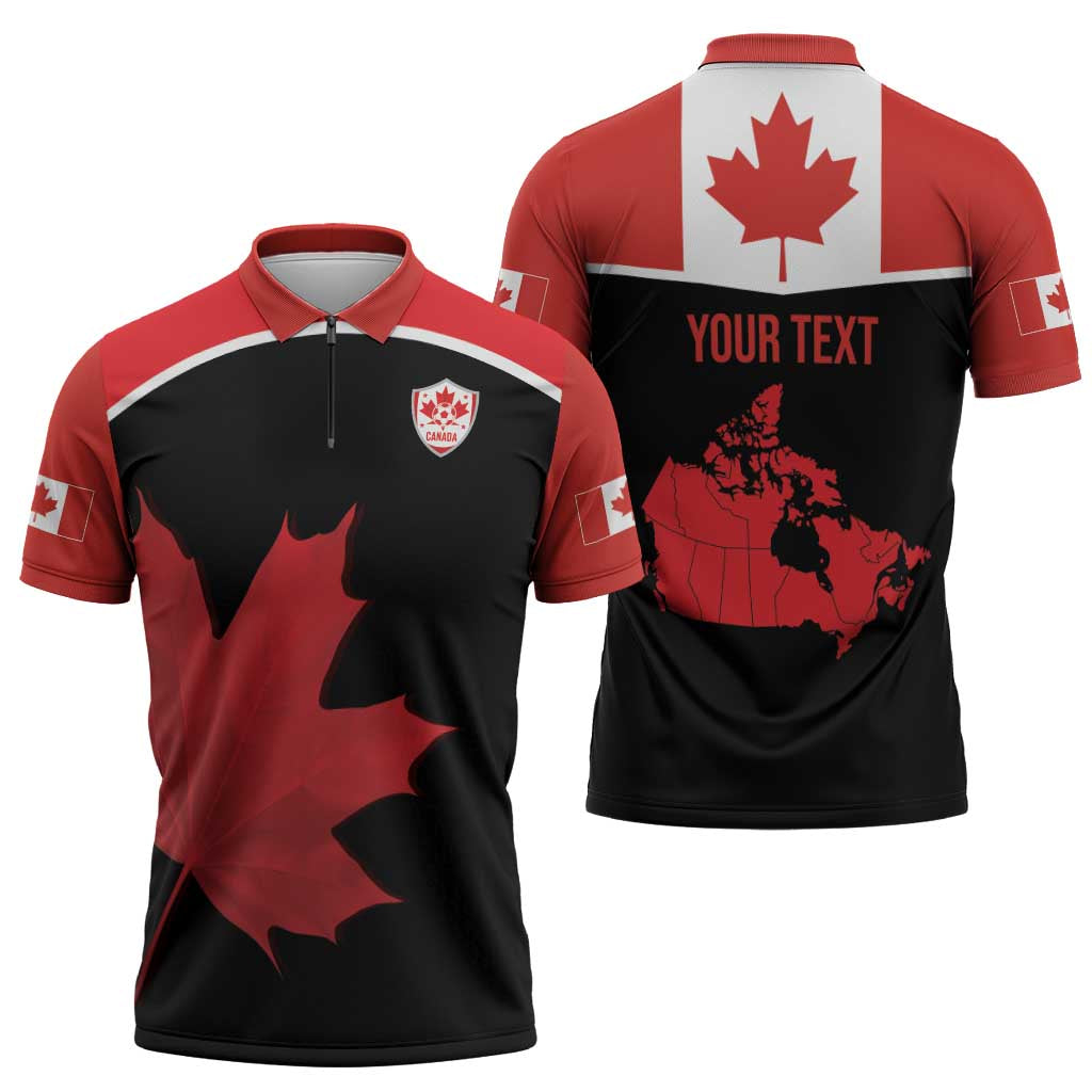 Personalized Canada Soccer Zipper Polo Shirt Maple Leaf and Map Style - Wonder Print Shop