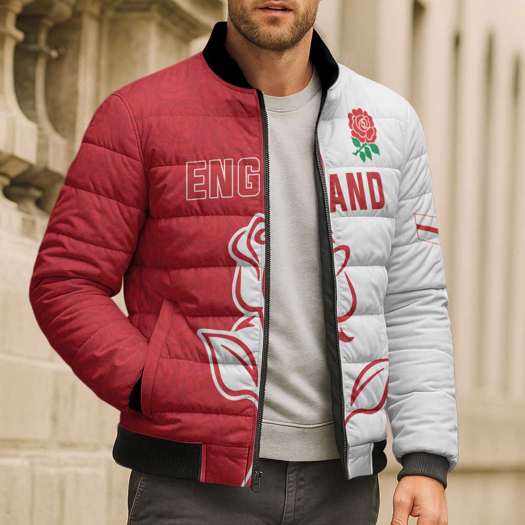 Personalized Rugby England Bomber Puffer Jacket Red Rose Champions