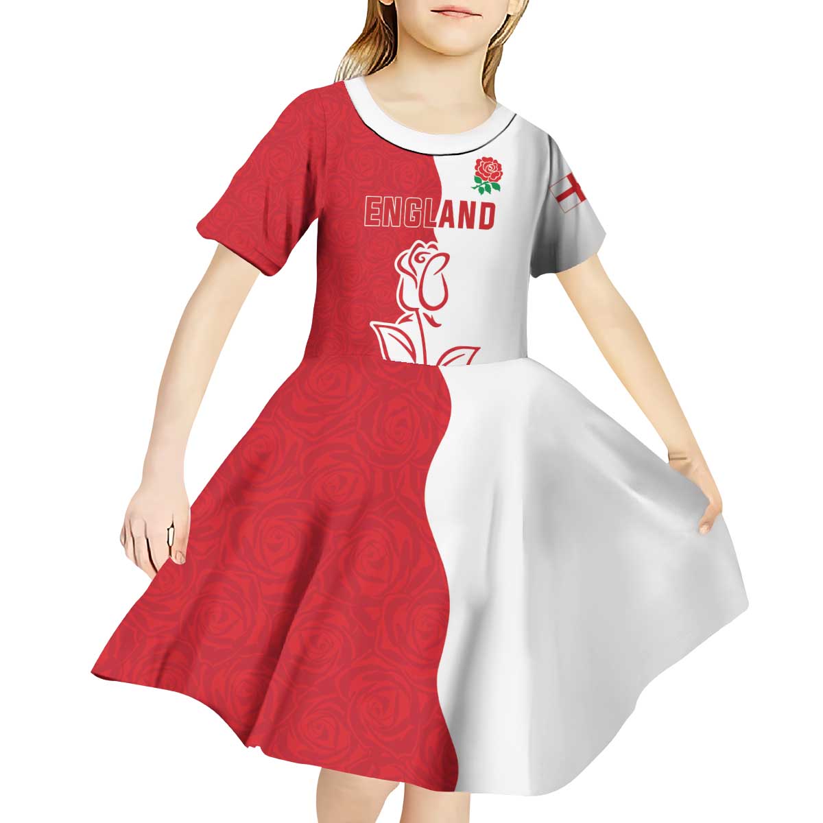 Personalized Rugby England Kid Short Sleeve Dress Red Rose Champions