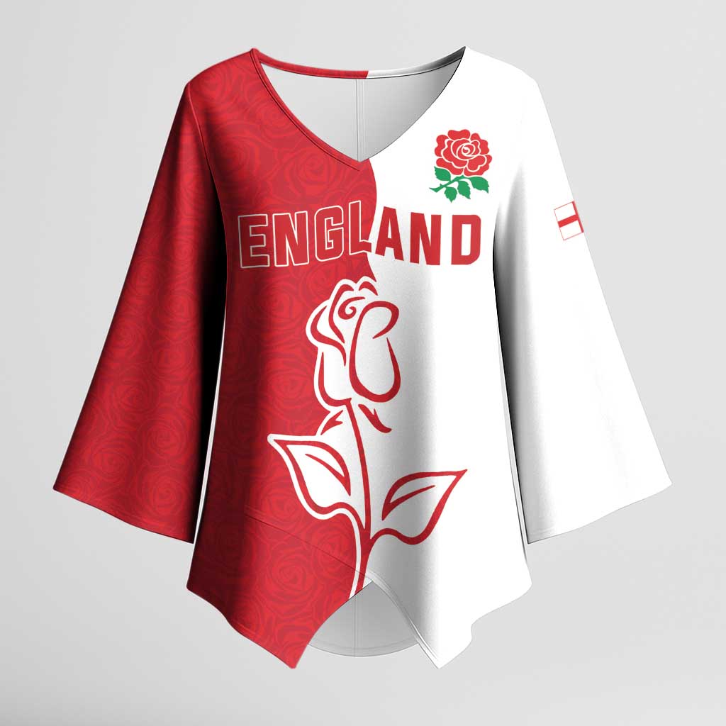 Personalized Rugby England Kimono Sleeve Blouse Red Rose Champions