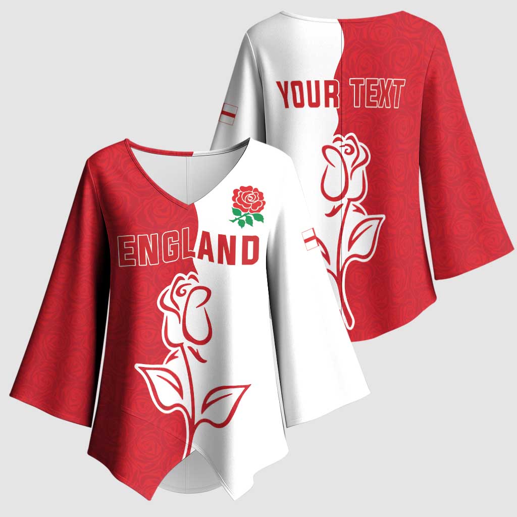 Personalized Rugby England Kimono Sleeve Blouse Red Rose Champions