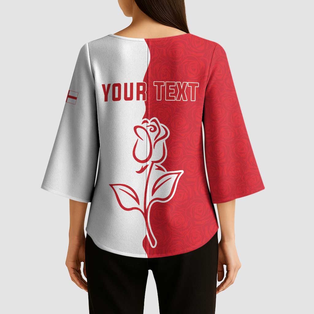 Personalized Rugby England Kimono Sleeve Blouse Red Rose Champions