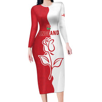 Personalized Rugby England Long Sleeve Bodycon Dress Red Rose Champions