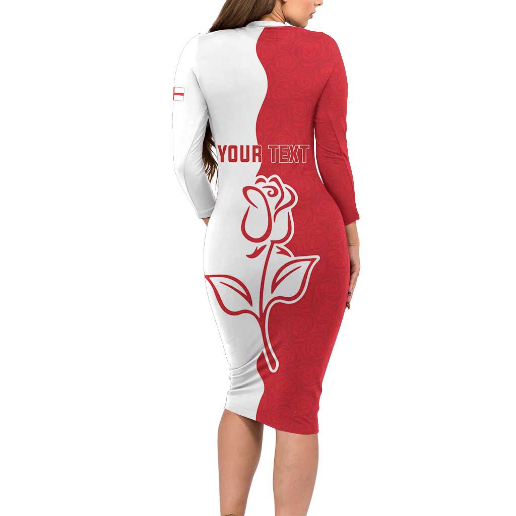 Personalized Rugby England Long Sleeve Bodycon Dress Red Rose Champions