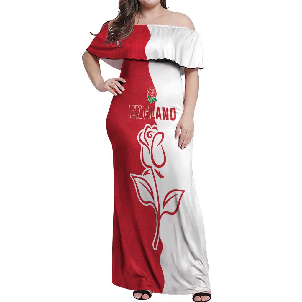 Personalized Rugby England Off Shoulder Maxi Dress Red Rose Champions